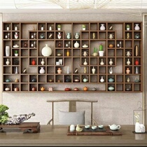 Small grid display frame solid wood grid frame wall shelf Doog containing cabinet teapot tea cup multi-treasure trove