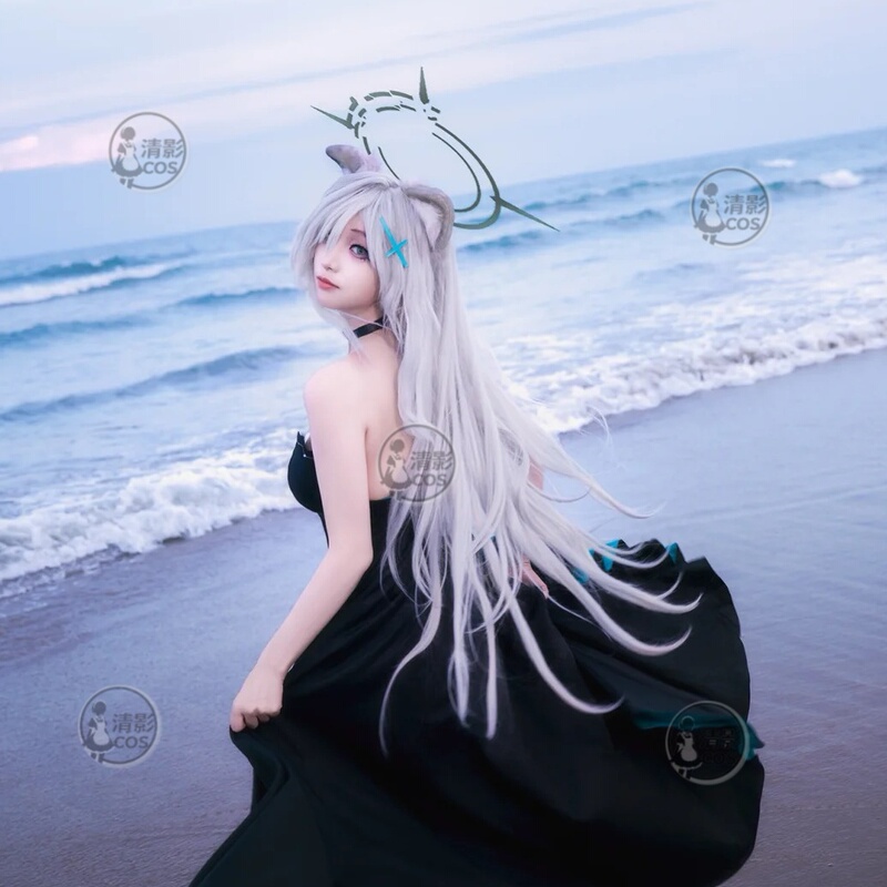 Black and White Character Cosplay Costume, Blackened Sand Wolf, White Character, Blue Archive Cosplay, Game Assault Team Leader Aura Wig and Shoes
