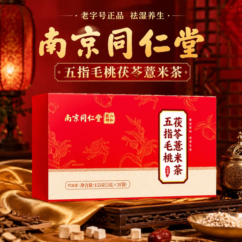 Nanjing Tongrentang Five Finger Peach Root, Poria, Coix Seed Spleen and Stomach Tea, Health-Preserving Tea for Late Night Wellness Nanjing Tongrentang Five Finger Peach Root, Poria, Coix Seed Spleen and Stomach Tea, Health-Preserving Tea for Late Night Wellness