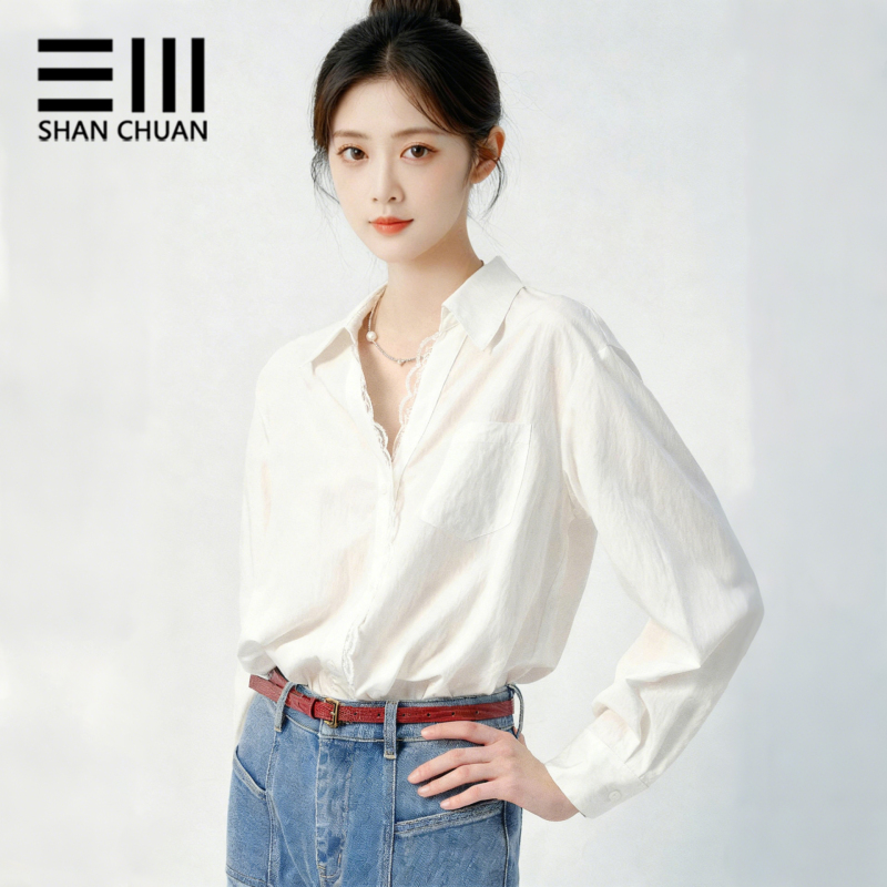 French White Shirt for Women 2026 Spring & Fall New Style European Style Lace Loose Elegant Shirt Long-Sleeved Top French White Shirt for Women 2026 Spring & Fall New Style European Style Lace Loose Elegant Shirt Long-Sleeved Top
