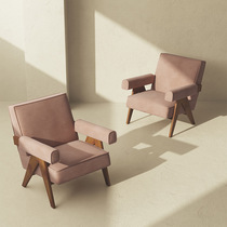 Nordic light luxury solid wood B&B hotel rest single sofa chair living room leather art leisure creative Chandigarh chair