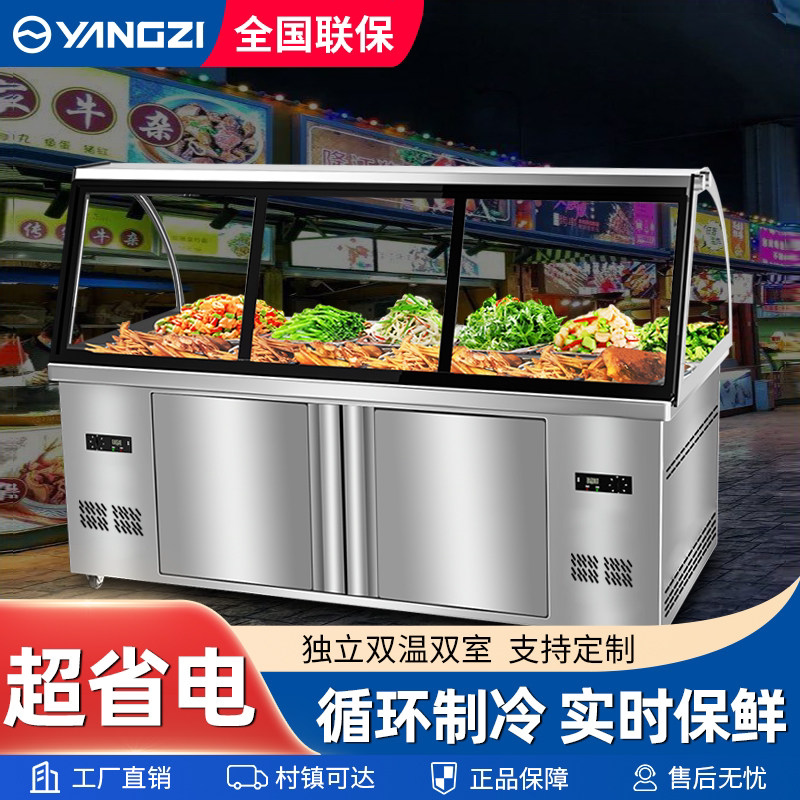 Yangzi Refrigerated Display Cabinet for Cooked Food, Braised Dishes, Cold Dishes, Barbecue, Frozen Duck Neck, Dual-Temperature Commercial Fresh-Keeping Stainless Steel Freezer