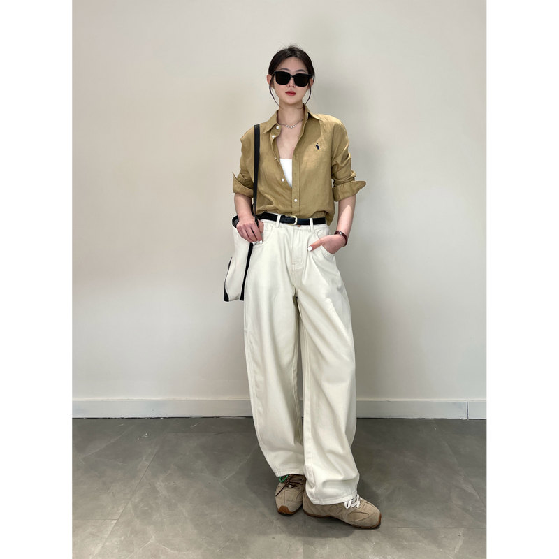 Zhiyu Pants with Excellent Fit, 100% Cotton, Three-Dimensional Light Deconstructed Cut, High-Waisted Wide-Leg Scimitar Jeans for Spring and Summer