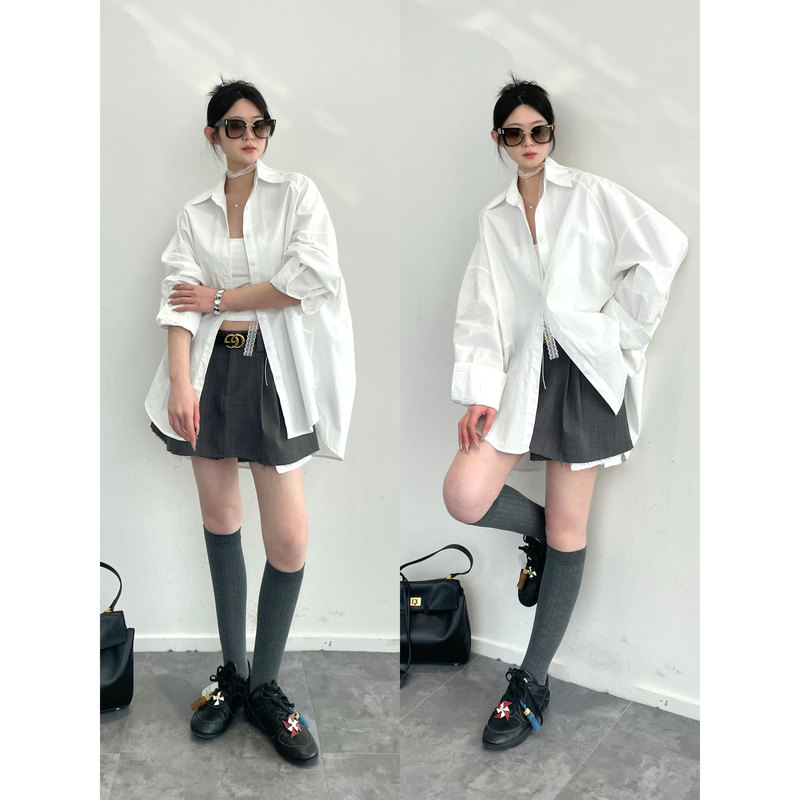 Zhiyu 100 High-Thread-Count Long-Staple Cotton Shirt Jacket for Women, Loose and Lazy Style, White Long-Sleeve Shirt Top for Autumn Zhiyu 100 High-Thread-Count Long-Staple Cotton Shirt Jacket for Women, Loose and Lazy Style, White Long-Sleeve Shirt Top for Autumn