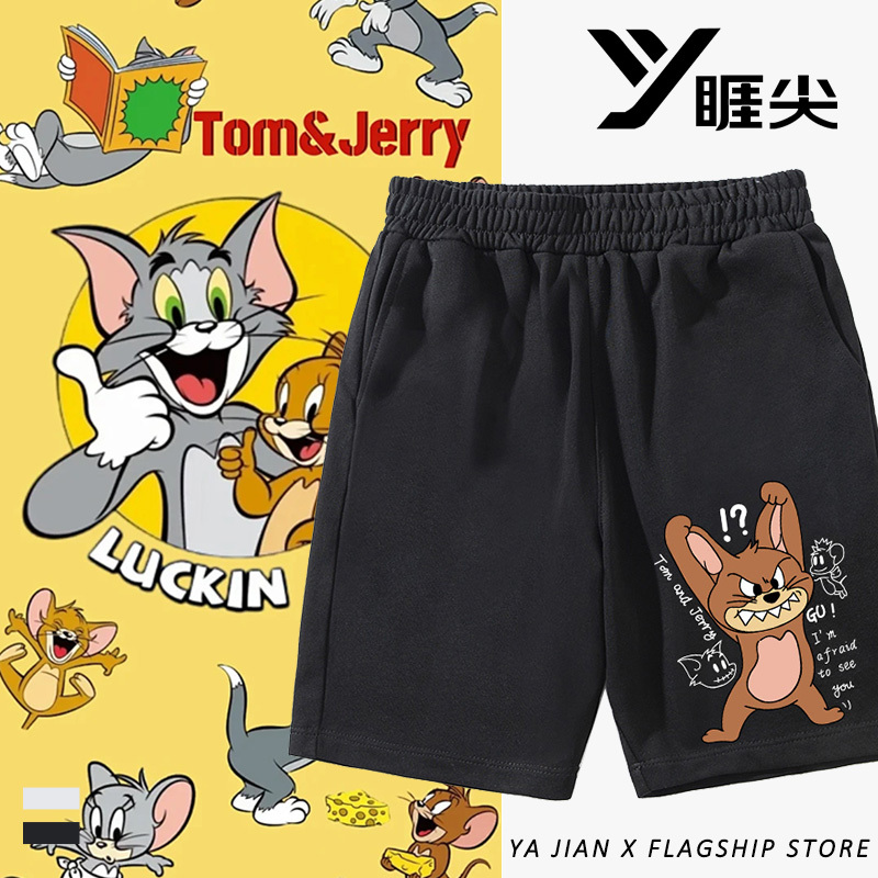 Tom and Jerry Collaboration Shorts for Men, Summer Tom and Jerry Couple Design Pants, Hong Kong Style American Mid-Length Pants, Trendy