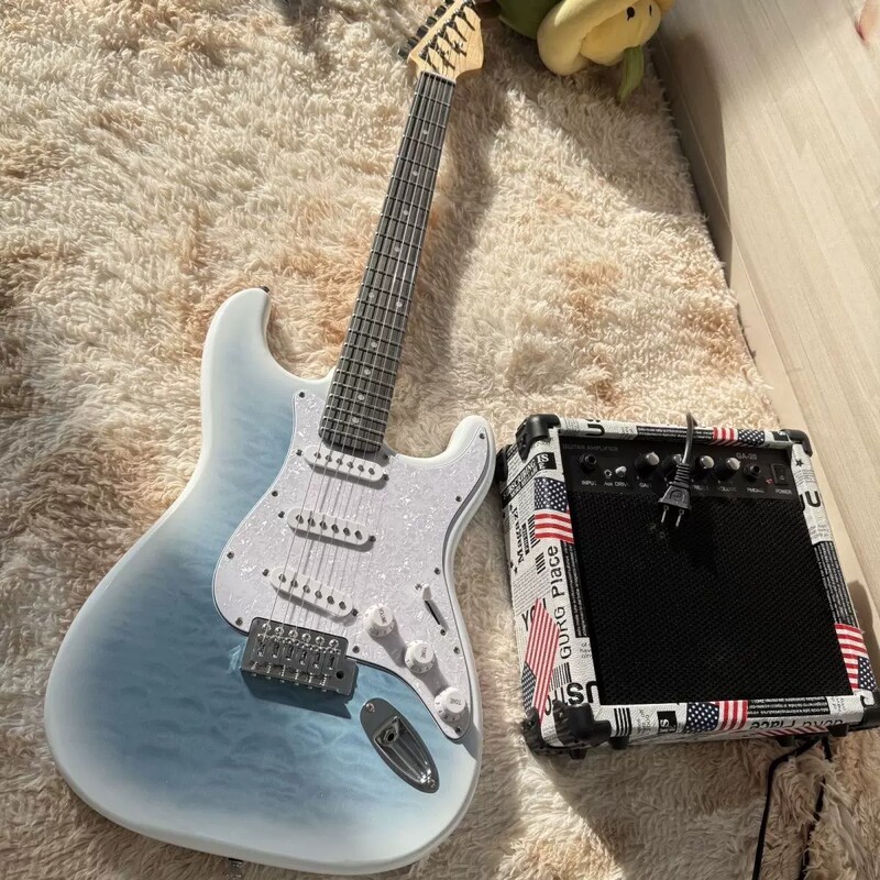 Electric Guitar with High Aesthetic Appeal for Beginners, Professional-Grade, Blue Heart Series, Dreamy Beginner Electric Guitar, Official Genuine Product Electric Guitar with High Aesthetic Appeal for Beginners, Professional-Grade, Blue Heart Series, Dreamy Beginner Electric Guitar, Official Genuine Product