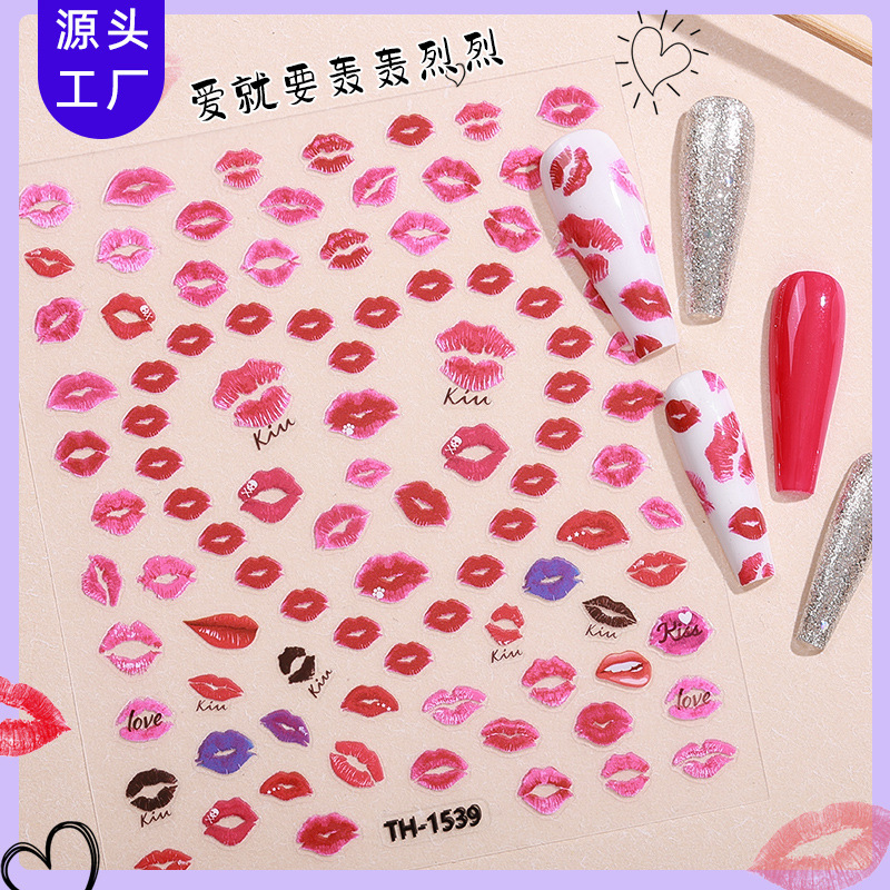 New Valentine's Day Nail Art Stickers Waterproof Cartoon Cute Lip Print Love Nail Stickers Nail Art Accessories