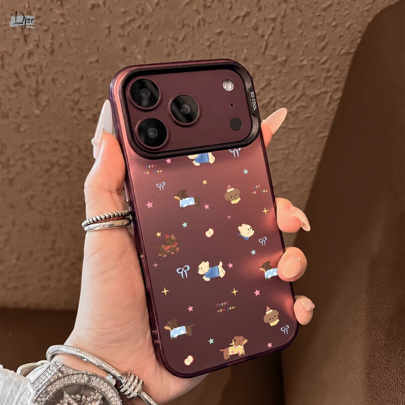 Suitable for Apple 18Promax Mobile Phone Case, New 2026 Wine Red Puppy Polka Dot Iphone17Promax All-Inclusive Air Cute 16Plus High-End 15Pro Cartoon 14 Electroplated Shell