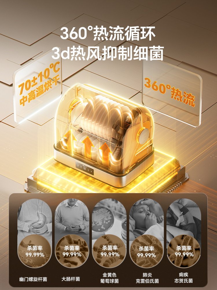 Bear Disinfection Cabinet, Small Household Disinfection Cupboard, Tabletop Drying and Disinfection Machine for Tableware, 2025 New Model