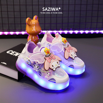 Childrens mesh girls runaway shoes roller skating removable bright lights blasting students spring and summer Kuromi pink skating