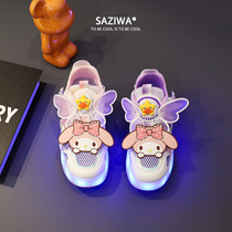 Childrens mesh girls runaway shoes roller skating summer glowing lights bursting away student princess Kuromi pink skating