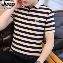 Jeep mens short-sleeved T-shirt summer thin trendy brand lapel striped top pure cotton casual polo shirt mens T