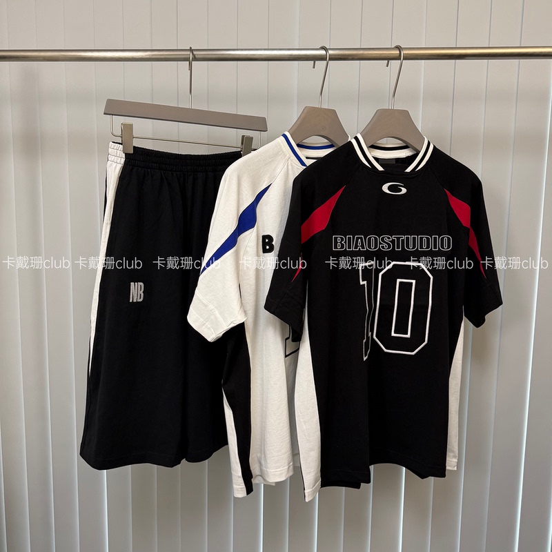 [Ceiling] 26Ss New Nb Collaboration Oe Linen-Cotton V-Neck Sports Casual Jersey Short-Sleeve Shorts