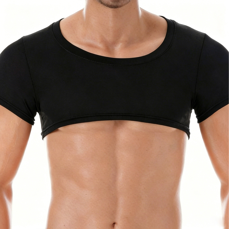 Sexy Muscle Base Shirt for Men, Sports Short-Sleeve T-Shirt, Unique Adult Style, Ultra-Short Half-Body Vest That Accentuates Large Chest Muscles