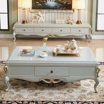Solid wood TV cabinet European style simple floor cabinet small and medium-sized living room TV cabinet storage floor cabinet coffee table combination