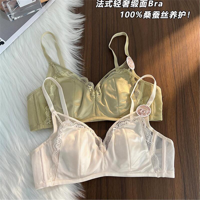 Victoria 100% Silk Satin Lingerie for Women, Thin, Minimizes Large Busts, Soft Underwire, Gathers Side Breasts, Anti-Sagging Bra