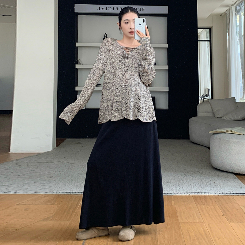 Lanshanyu Maternity Wear Autumn 2026 Style Gentle Versatile Hollow-Out Top Belly-Supporting Slimming Knitted Dress Set for Pregnant Women Lanshanyu Maternity Wear Autumn 2026 Style Gentle Versatile Hollow-Out Top Belly-Supporting Slimming Knitted Dress Set for Pregnant Women