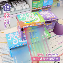 Fluorescent Pull-Out Sticky Notes, Tearable and Sticky, Rainbow Strips, Transparent Sticky Notes, Note-Taking Stickers for Middle and High School Students, Study Stationery, Reusable Sticky Notes, High-Value ins Dopamine-Colored Marking Tape