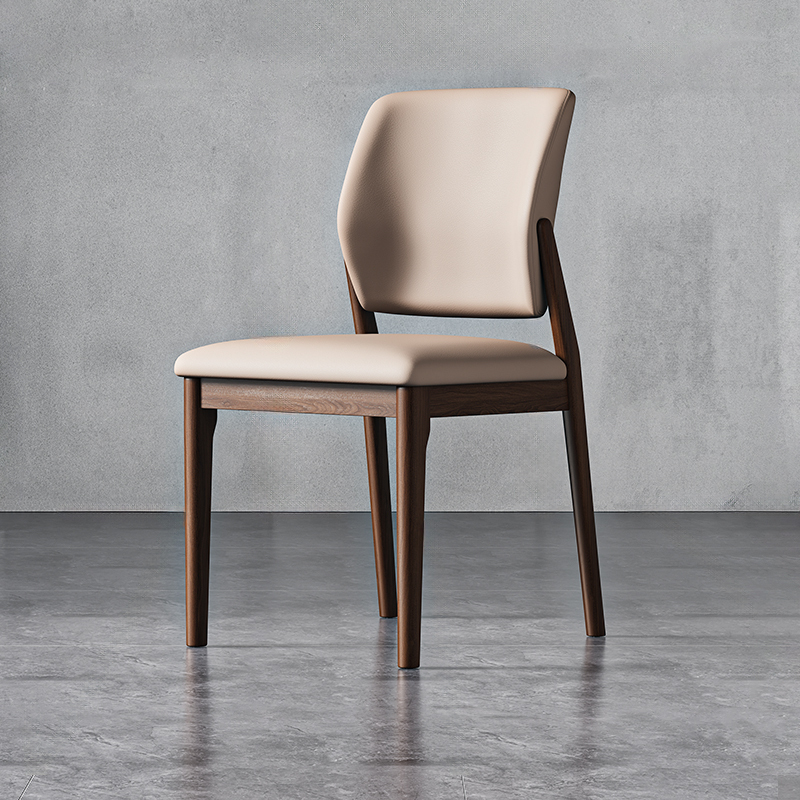 Nordic Solid Wood Dining Chair with Leather Upholstery and Backrest, Light Luxury Ash Wood, Mid-Century Style, Vintage Dining Table Tea Chair