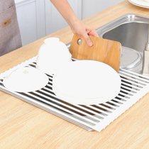 Japanese and Korean insulated rollable black and white folding drain curtain stainless steel rolling curtain kitchen rack sink drain bowl rack