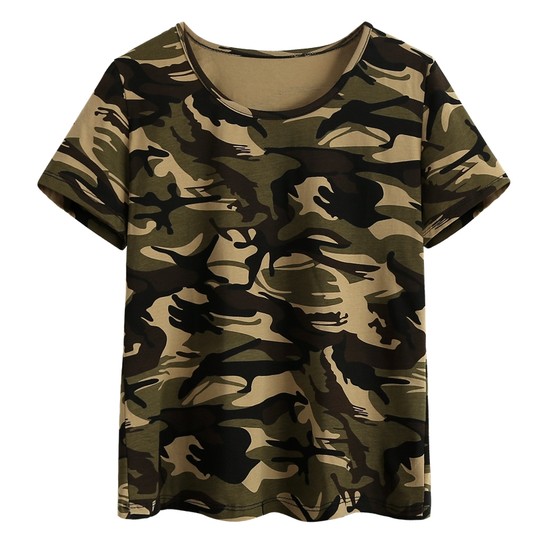 Xinzhixue New Square Dance Clothing Short-Sleeved Women's Cotton Shirt Jumping Sailor Dance Casual Sports Camouflage Top