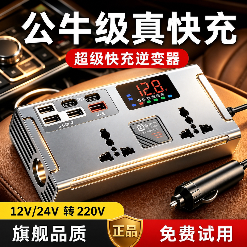 Car Inverter 12V24V Universal to 220V Multi-Functional Power Converter Fast Charging Socket for Cars and Trucks