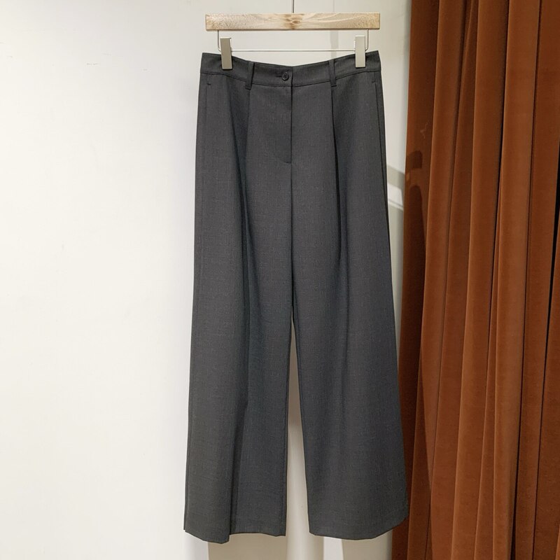 Easy to Care For, Wrinkle-Resistant ~ Early Autumn ~ Y Material ~ Italian Lp Dry-Fitting Fine-Spun Wool High-Waisted Wide-Leg Double-Pleated Queen-Style Trousers