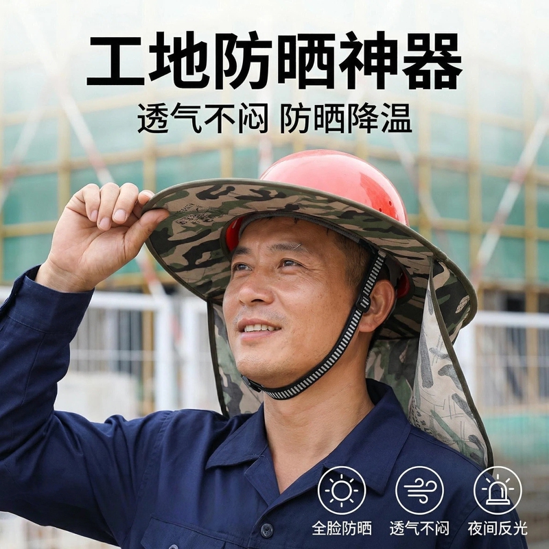 Safety Helmet Sun Protection Visor with Adjustable Straps for Spring and Summer Construction Site Work, Sun Protection Neck Cover with Wide Brim to Prevent Dirt