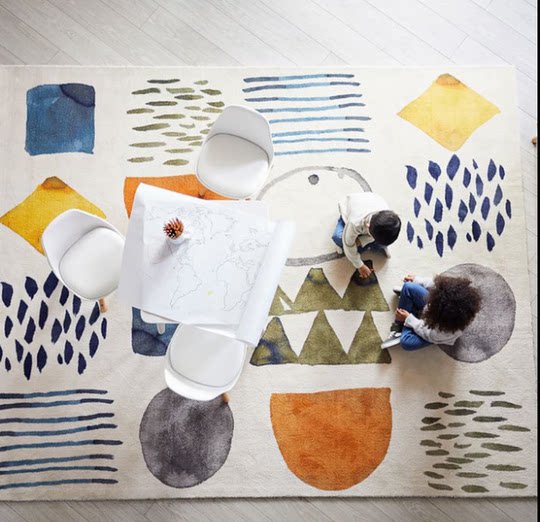 北欧风地毯客厅茶几垫卧室床边加厚地毯儿童房几何地垫游戏毯