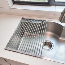 Roll-up drain board 304 stainless steel sink drain rack washing dishwasher silicone folding water filter rack