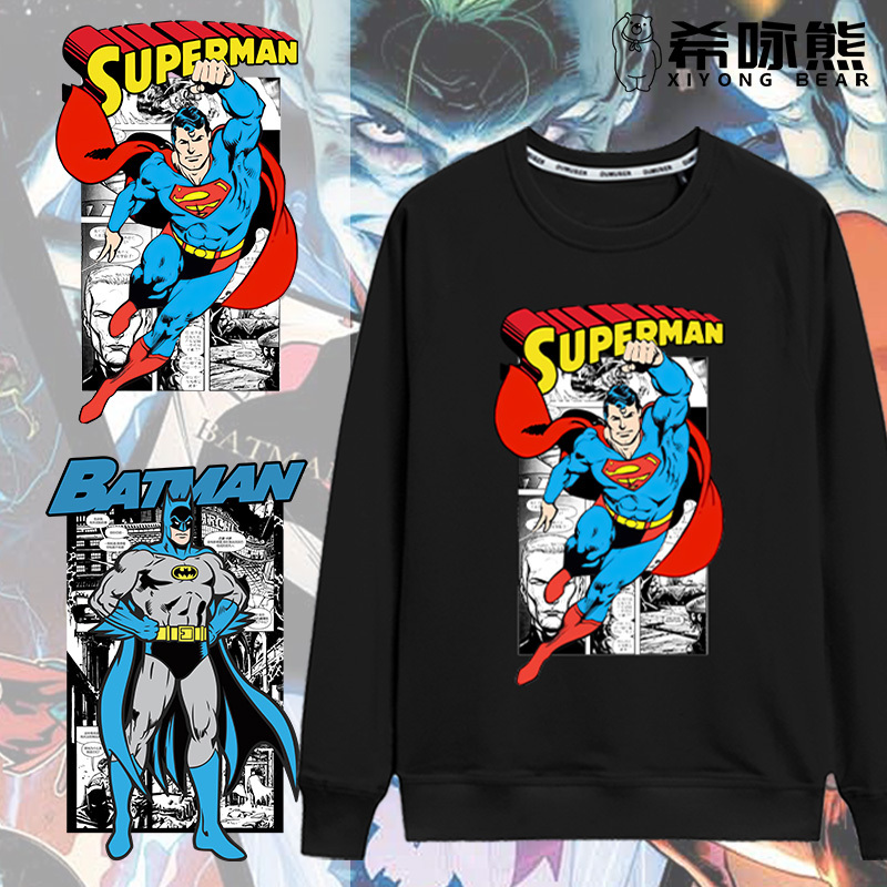 Dc Comics Co-Branded Long-Sleeve T-Shirt for Men, Autumn Superman Batman Anime Wonder Woman Clothing, Pure Cotton Trendy