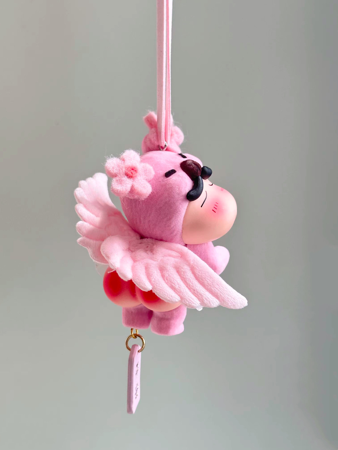 Cute Cartoon Car Decoration Hanging Ornament Gift Featuring a Flocked Butt Bear in a Green Flower Design