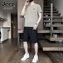 Jeep sports suit for men 2024 summer handsome with ice silk short-sleeved casual shorts set for men