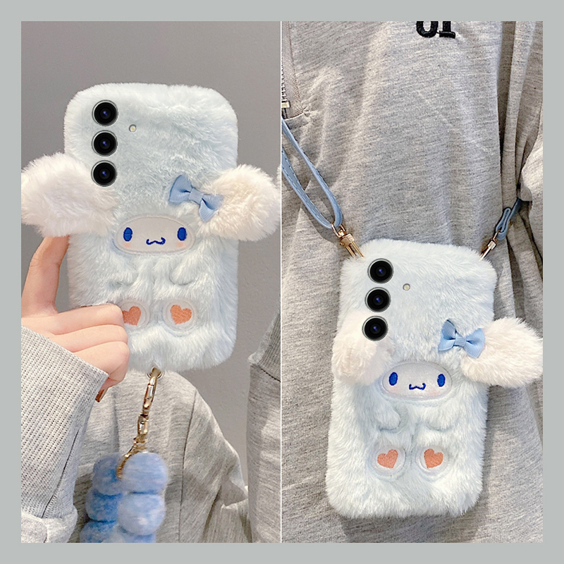 Suitable for Samsung S23Ultra Mobile Phone Case S24Plus Cartoon S21 Embroider S10+ Cinnamon Dog S22 with S20 Bracelet Note10 Can S9 Crossbody S23Fe Autumn and Winter S8 Ten Noto20 Plush P