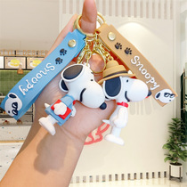 Cartoon Snoopy keychain school bag pendant car key chain key ring anime doll accessories small gifts
