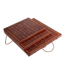 Wooden chess player board wooden training Chinese chess box chess piece red flower mini elderly chess fan set chess