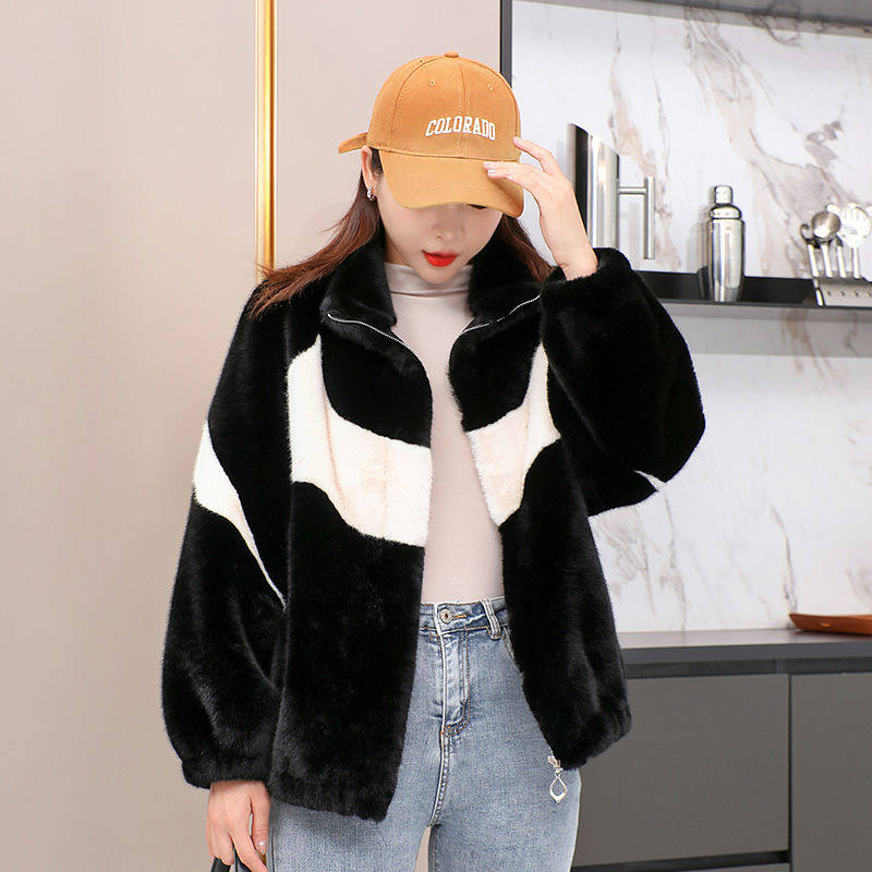 New small fragrant wind gold mink fur leather grass jacket female casual Korean version imitation ferret Mao eco-friendly minke slim and short section-Taobao