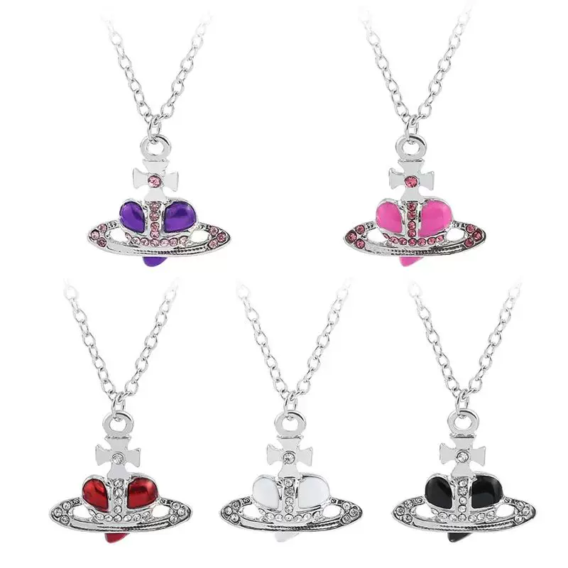 Подвеска-кулон Y2K Jewelry «Сердце-планета (Сатурн)», эмаль и кристаллы, несколько цветов