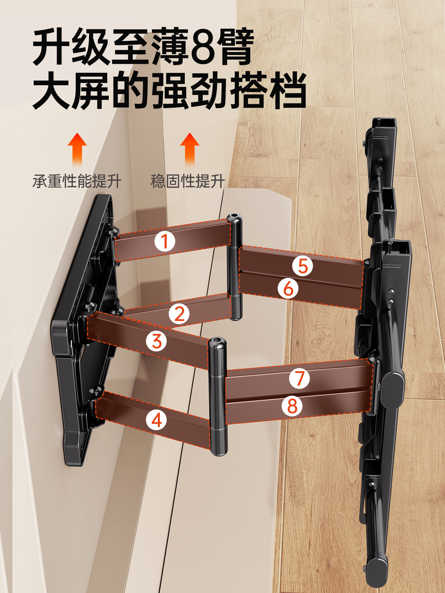 Telescopic Tv Wall Mount Bracket with Swivel Function Suitable for Xiaomi, Hisense, Tcl, Skyworth 75/85/ 100inch Inch