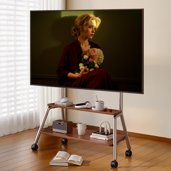 Movable Tv Stand Floor-Standing Wheeled Cart Nordic Style Art Rack Tv Cabinet Shelf Stainless Steel