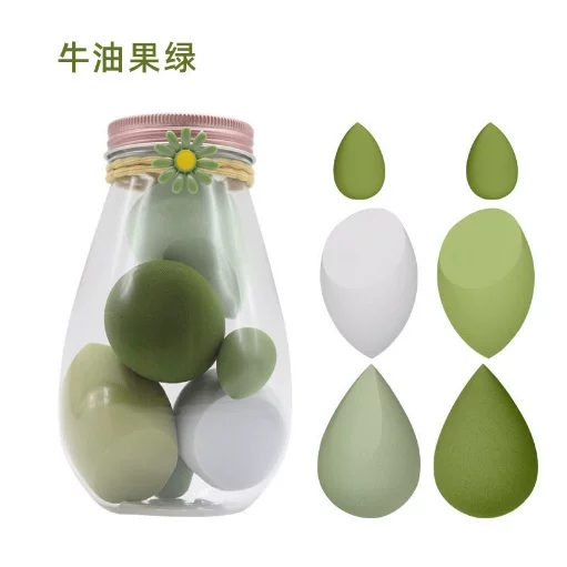 Makeup Sponge Set 8 pcs Shaped Blenders, Multi-colored Soft Face Sponges in Jar