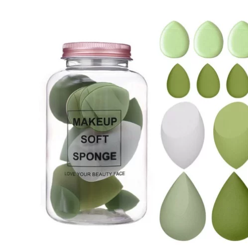 Makeup Sponge Set 8 pcs Shaped Blenders, Multi-colored Soft Face Sponges in Jar