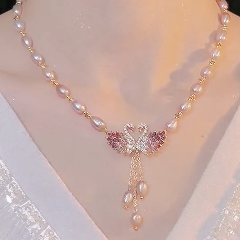 Swan Natural Freshwater Pearl Necklace Trendy Long Design Niche Women's Summer Autumn and Winter Sweater Chinoiserie National Style Accessories