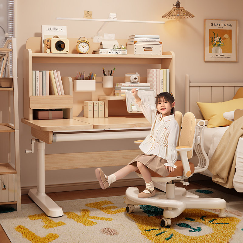 [SF Express] 小学生・中学生向け木製子供用学習机・椅子セット、高さ調節可能なライティングデスク