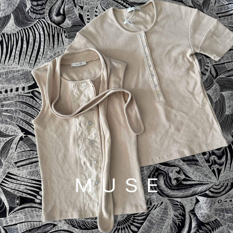 Muse High-End Version Ribbon Sleeveless/With Sleeves High-Stretch Cotton Ribbed Knit Vest Lema*Re Style Muse High-End Version Ribbon Sleeveless/With Sleeves High-Stretch Cotton Ribbed Knit Vest Lema*Re Style