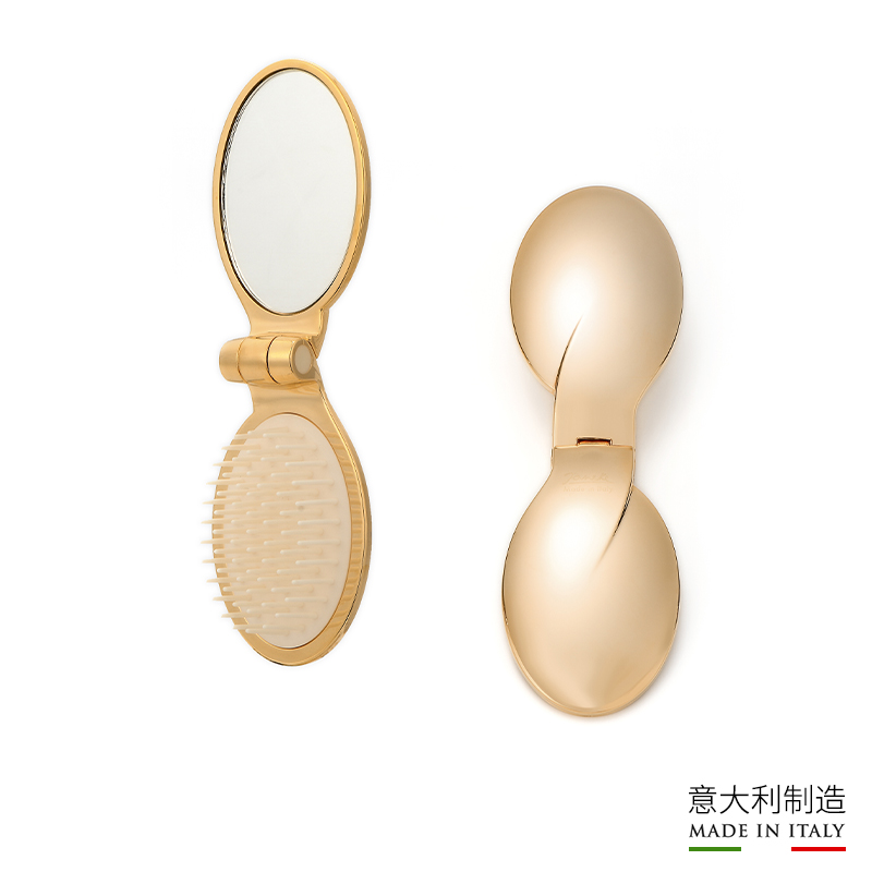 JANEKE MINJA ITALY IMPORT SPARKLING STREAM GOLD PORTABLE MIRROR MAKEUP FOLDING CISCOMB CARRY-ON LITTLE COMB-TAOBAO