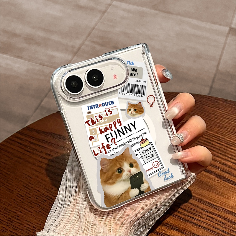Ling Rong Suitable for iPhone Duo Phone Case Label Cat Apple Duo New Transparent Wide Folding Screen Magnetic Hard Case Protective Cover Creative Cute Cartoon Half-Cover Unisex Anti-Drop High-End Feel Ling Rong Suitable for iPhone Duo Phone Case Label Cat Apple Duo New Transparent Wide Folding Screen Magnetic Hard Case Protective Cover Creative Cute Cartoon Half-Cover Unisex Anti-Drop High-End Feel