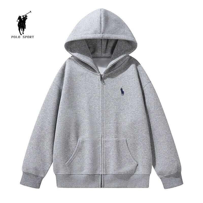 American-Style Polo Embroidered Hooded Zip-Up Sweatshirt in Gray, Unisex Trendy Brand, Heavy-Duty Casual Couple's Jacket for Spring and Autumn American-Style Polo Embroidered Hooded Zip-Up Sweatshirt in Gray, Unisex Trendy Brand, Heavy-Duty Casual Couple's Jacket for Spring and Autumn