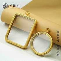 Brass thangka painting box double-sided tempered glass can hold thangka painting pendant square gawu box jewelry DIY accessories