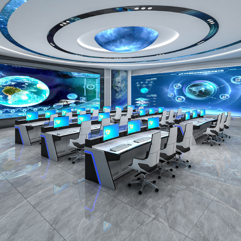 Chen Domain Spot Arc Command Center Console console Steel wood combined with technology sense Control room Security monitoring bench Triple splicing Multimedia digital center bench Scheduling Desk-Taobao